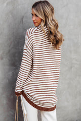 Black Striped Turtleneck Long Sleeve Sweater