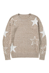 Gray Star Pattern Drop Shoulder Knit Sweater