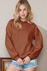 Beige Solid Color Textured Raglan Sleeve Pullover Sweatshirt