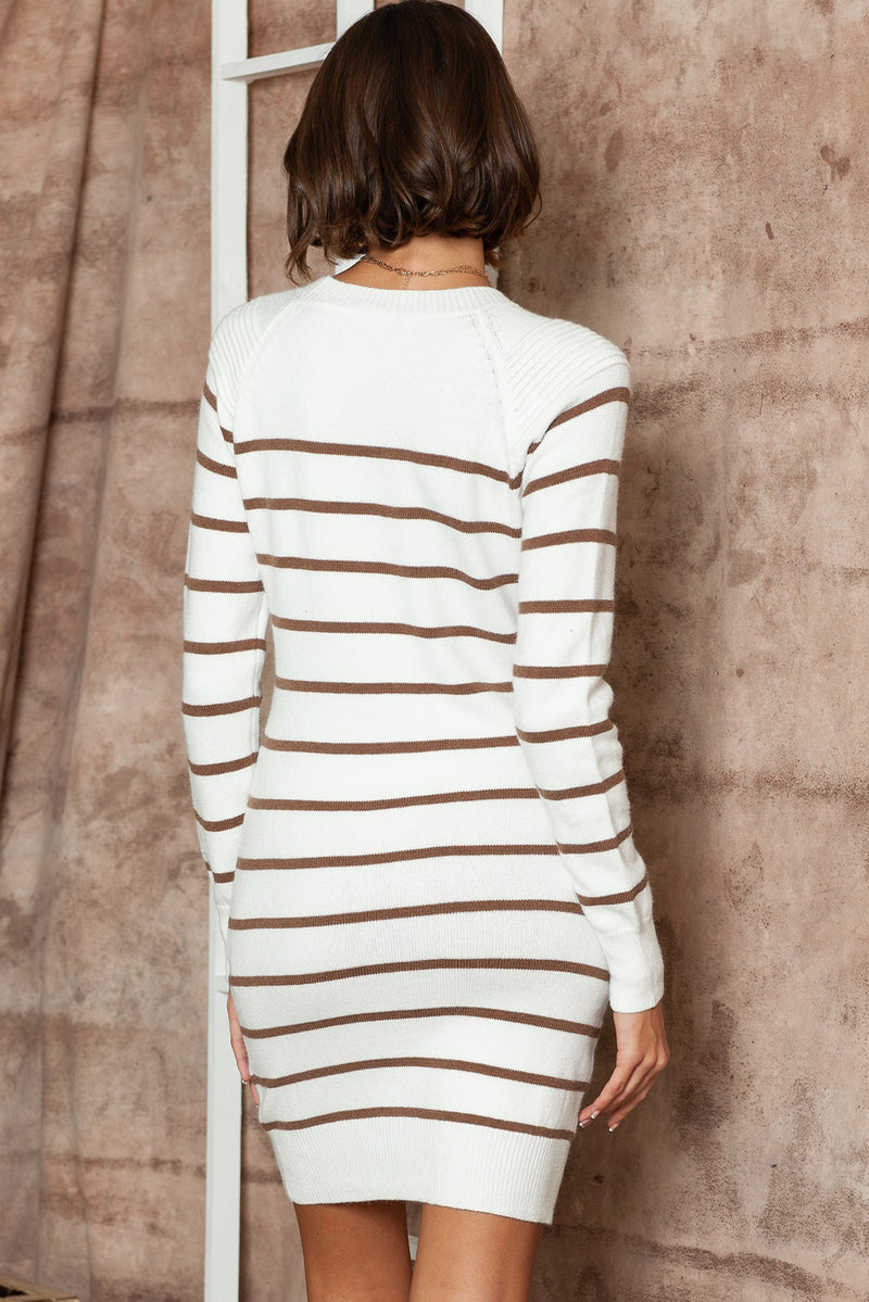 Stripe Button Ribbed Detail Short Sweater Dress