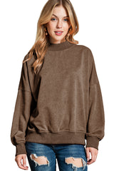 Brown Plain Drop Shoulder Crew Neck Pullover Sweatshirt