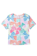 Multicolour Bowknot Print Waffle Loose Tee