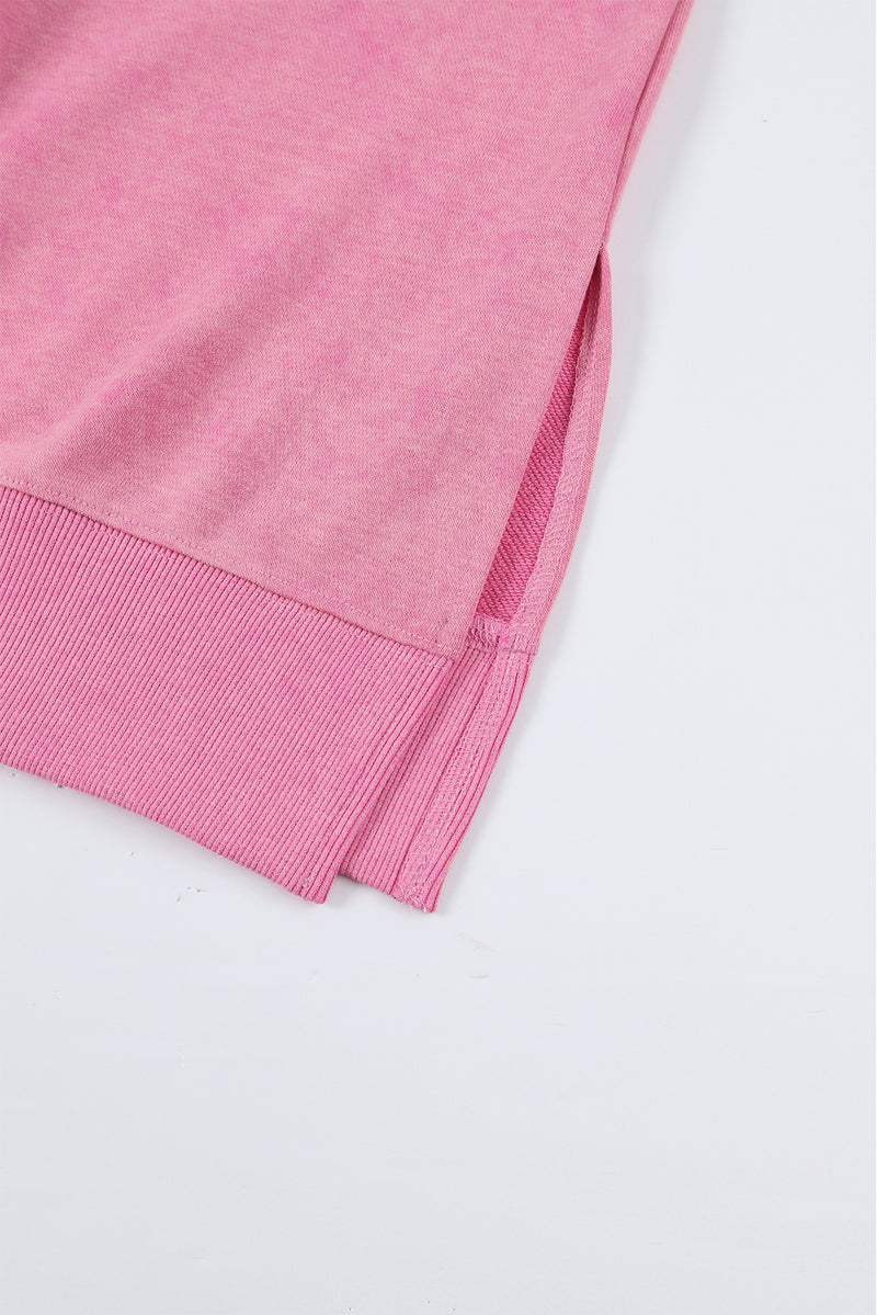 Pink Plain Drop Shoulder Ribbed Trim Oversized Sweatshirt