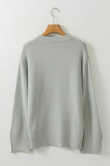 Dark Green Textured Knit Split Cuff Drop Shoulder Loose Sweater