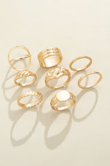 Gold 8Pcs Minimalism Alloy Ring Set