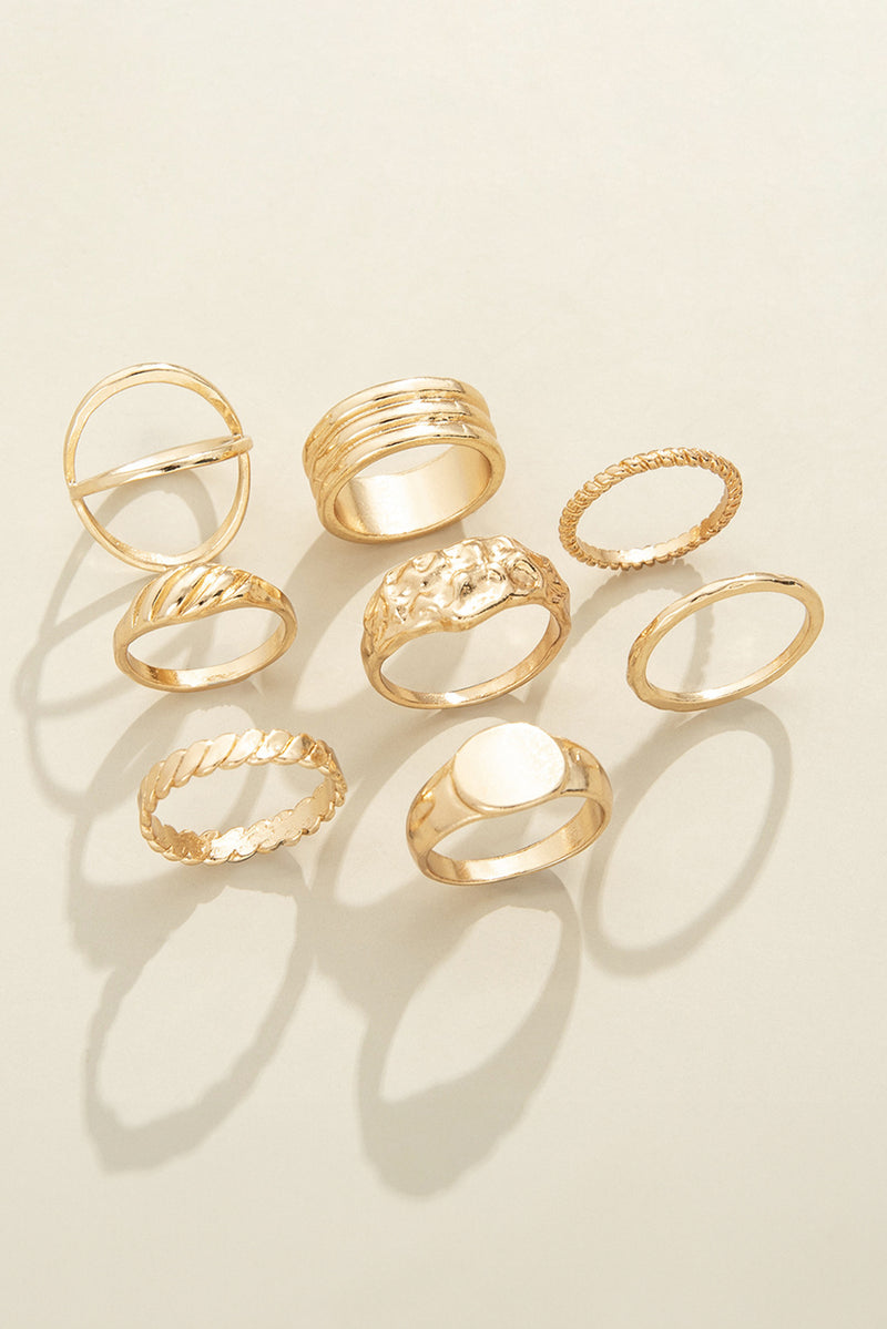 Gold 8Pcs Minimalism Alloy Ring Set