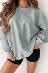 Light Grey Solid Loose Crew Neck Fleece Sweatshirt