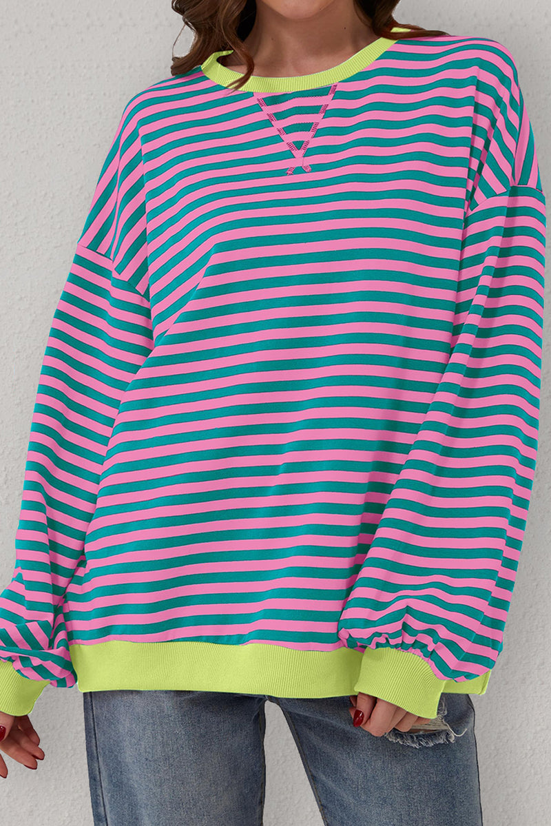 Green Stripe Contrast Edge Oversized Sweatshirt