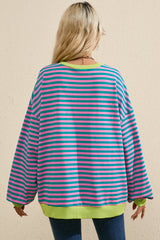 Green Stripe Contrast Edge Oversized Sweatshirt