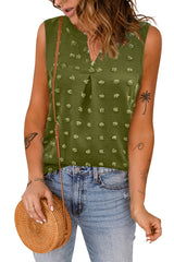 Green Swiss Dot V Neck Sleeveless Shirt