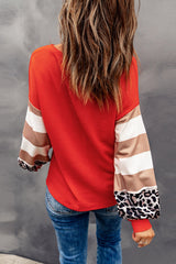 Red Polka Dot Pumpkin Print Leopard Stripe Colorblock Top