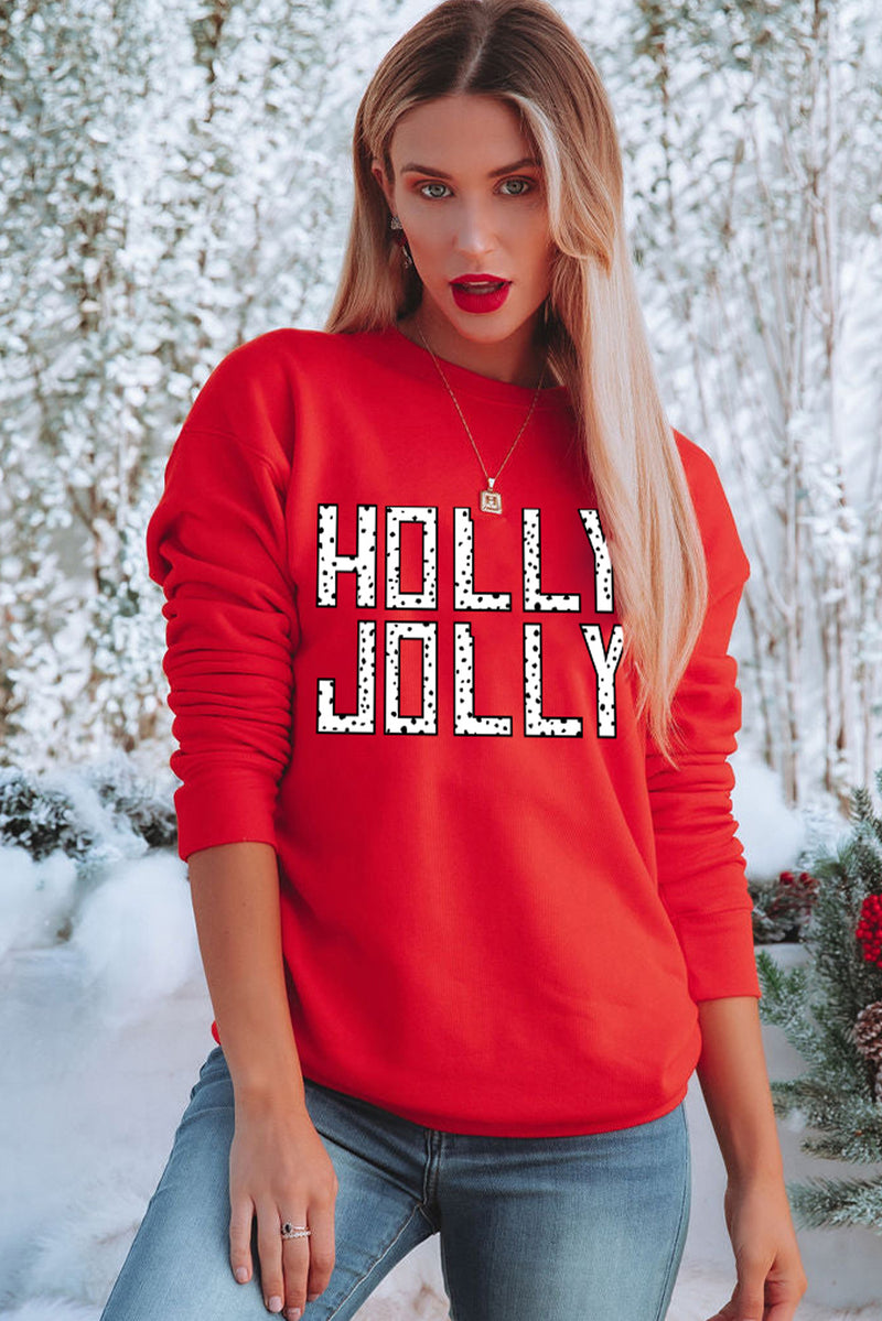 Red HOLLY JOLLY Dotty Letter Graphic Christmas Sweatshirt