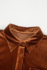 Chestnut Plain Chest Pocket Velvet Shirt