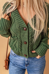 Cable-Knit Button Down V-Neck Cardigan