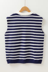 Blue Striped Sweet Bow Pattern Sleeveless Knit Top