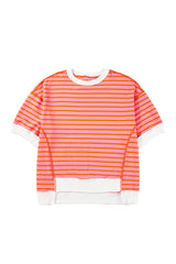 Multicolour Stripe Contrast Trim Drop Sleeve Loose Top