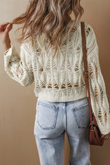 White Cut Out Crochet Loose Fit Sweater