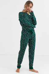 Green Christmas Candy Cane Printed Top and Pants Loungewear Set