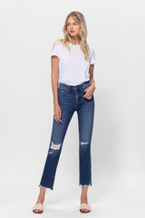 Mid Rise Crop Slim Straight Medium Jeans