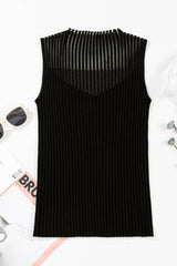 Black Ribbed Texture Striped Mesh Knitted Top