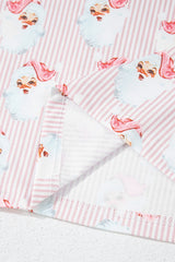 Pink Santa Claus Striped Print Loose Fit Two Piece Loungewear Set