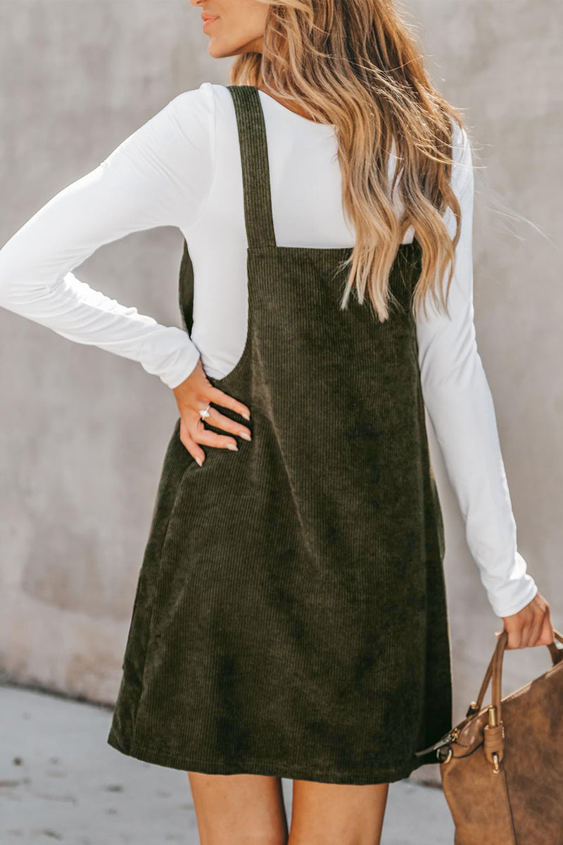 Cinnamon Corduroy Front Pockets Overall Dress