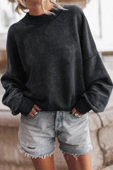 Brown Plain Drop Shoulder Crew Neck Pullover Sweatshirt