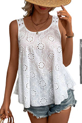 Wholesale White Eyelet Embroidery Flowy Tank Top