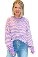 Pink Stripe Drop Shoulder Long Sleeve Top