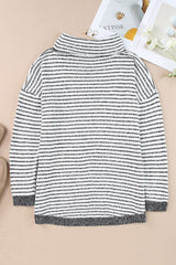 Black Striped Turtleneck Long Sleeve Sweater