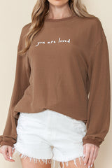 Khaki You Are Loved Print Corduroy Sweatshirt