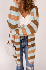 Black Striped Color Block Casual Hollow Cable Knit Cardigan