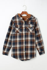 Orange Snap Button Sherpa Lined Hooded Flannel Jacket