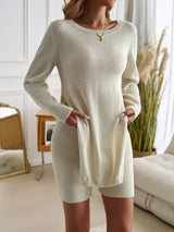 Devine Slit Round Neck Top and Shorts Sweater Set