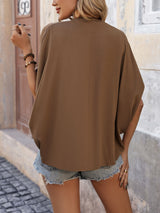 Perfee Notched Half Sleeve Blouse