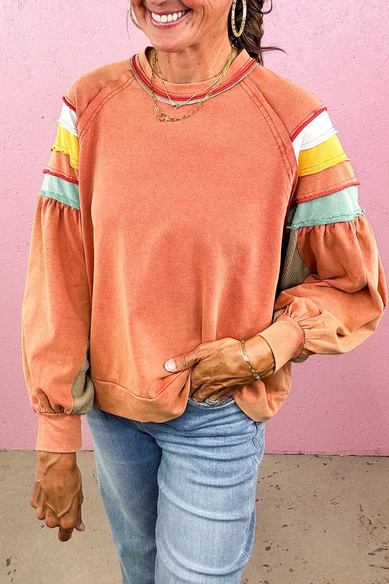 Flamingo Color Block Exposed Seam Raglan Sleeve Top