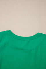 Dark Green Embroidered Ruffle Slim Fit Crew Neck Top