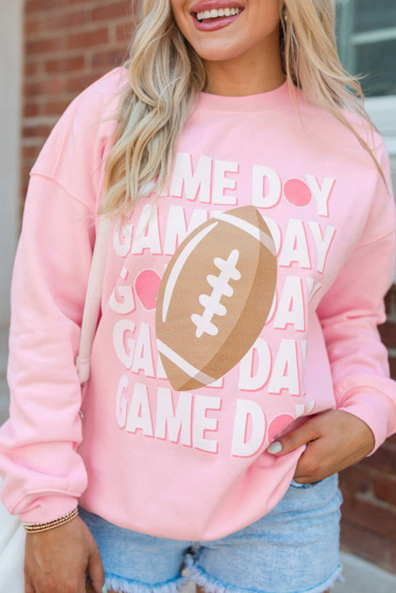 Pink GAME DAY Rugby Football Graphic Pullover Sweatshirt