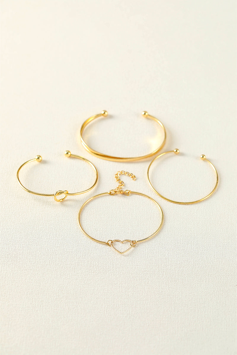 Gold Heart Geometric Knot Open Cuff Bracelet 4-piece Set