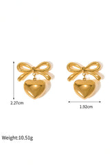 Gold Plated Valentines Heart and Bow Studded Earrings