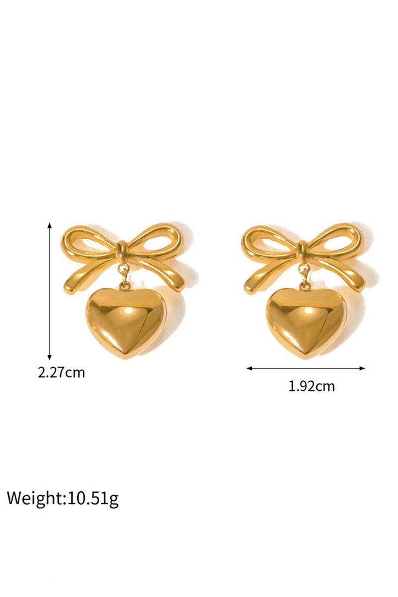 Gold Plated Valentines Heart and Bow Studded Earrings