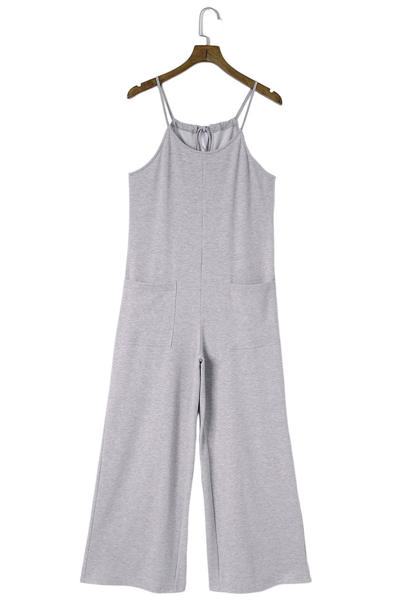 Gray Loose Fit Side Pockets Spaghetti Strap Wide Leg Jumpsuit