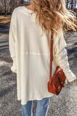 White Waffle Knit Exposed Seam Round Neck Oversized Top