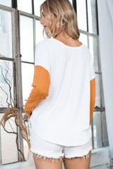 Brown Color Block Textured Chest Pocket Long Sleeve Top