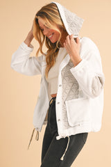 Coral Quilted Textured Patchwork Hooded Jacket