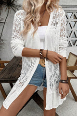 Black Hollow Out Crochet Open Front Cardigan