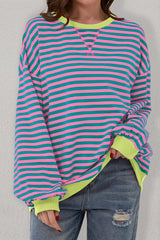 Green Stripe Contrast Edge Oversized Sweatshirt