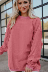 Red Contrast Trim Crinkle Rib Oversized Sweatshirt