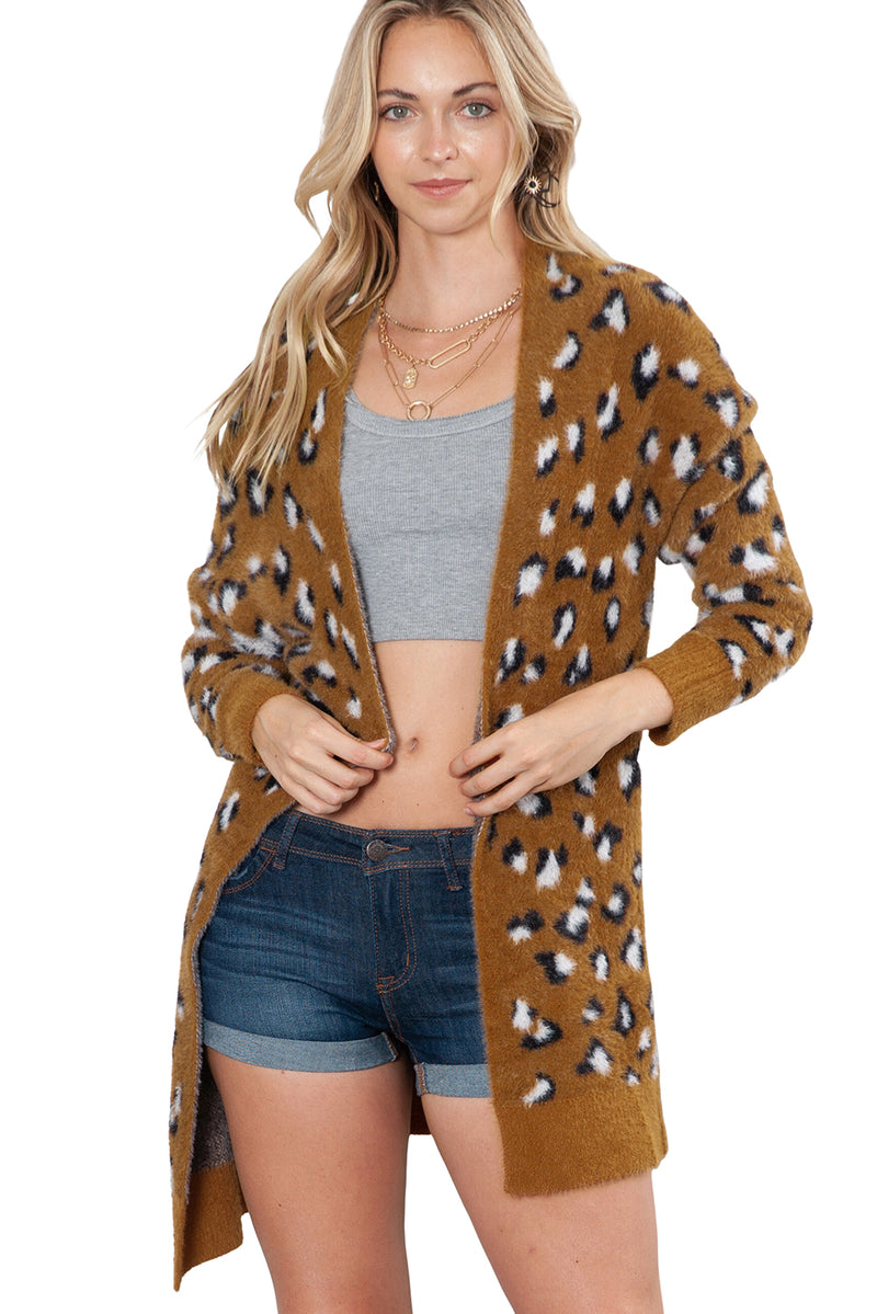 Brown Leopard Print Fur Long Cardigan