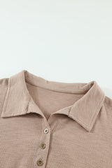 Khaki Button Front Turn-down Neck Knit Top